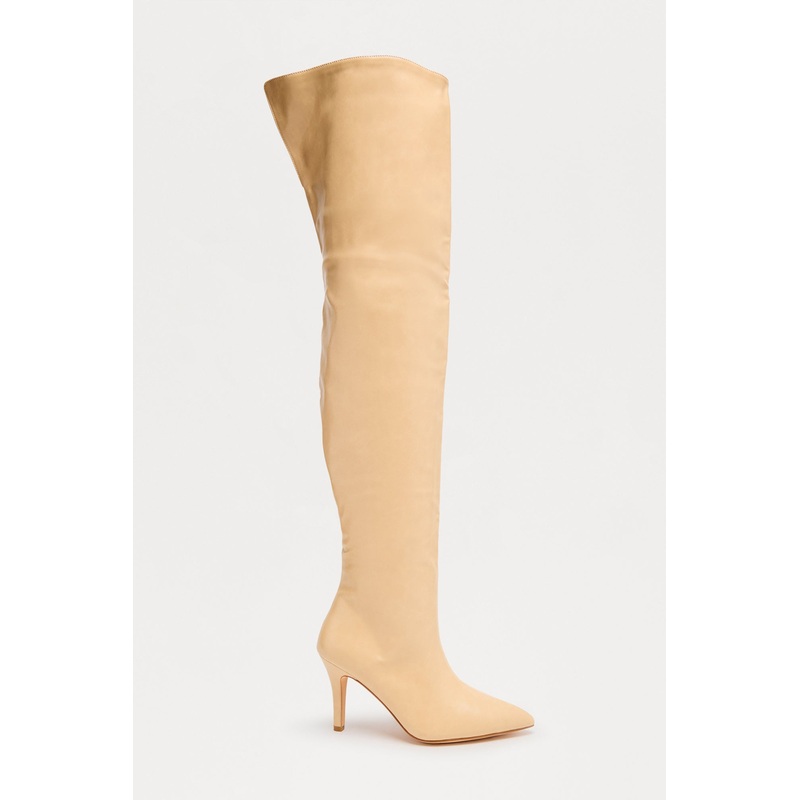 Rosalinda Faux Leather Thigh High Boots – Nude