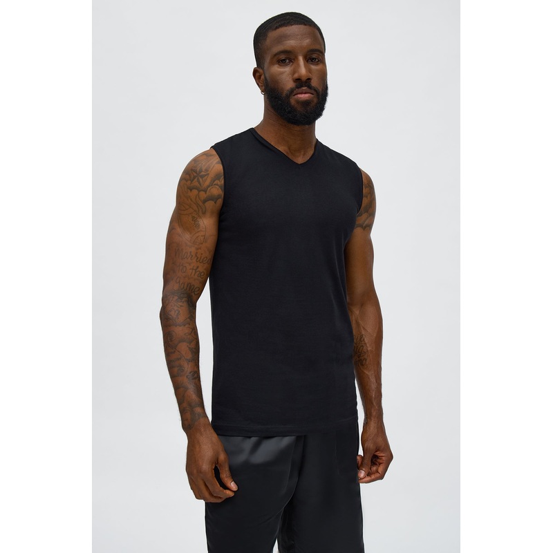 Sleeveless V Muscle Tee – Black