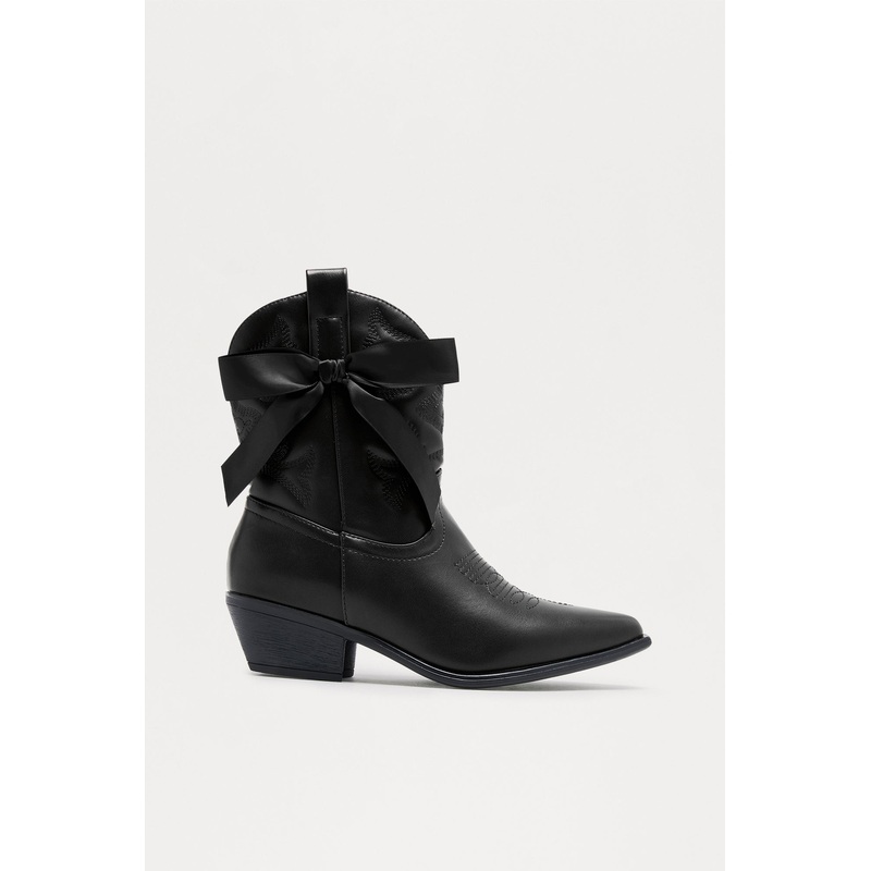 Willa Bow Cowboy Booties – Black