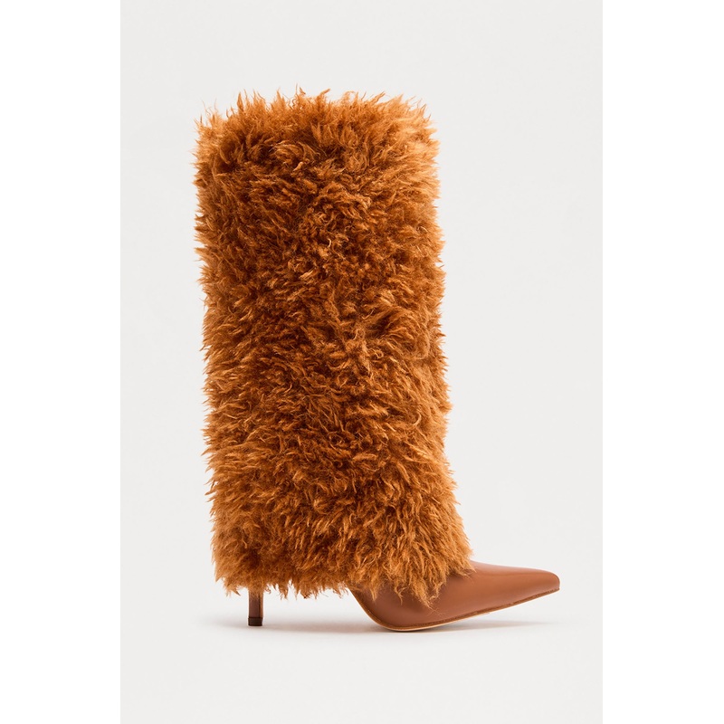 Winter Faux Fur Overlay Boots – Brown