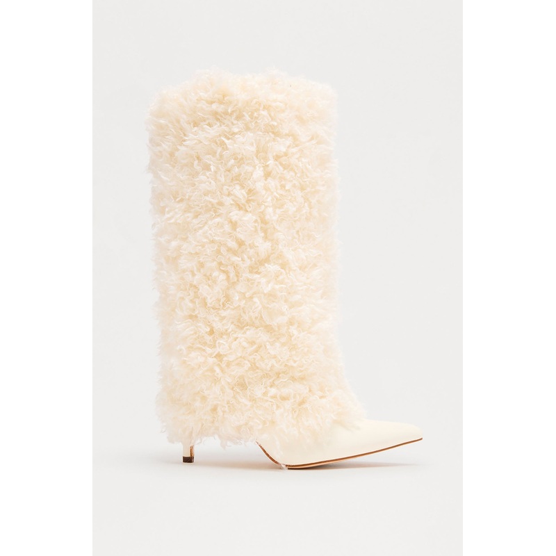 Winter Faux Fur Overlay Boots – Cream