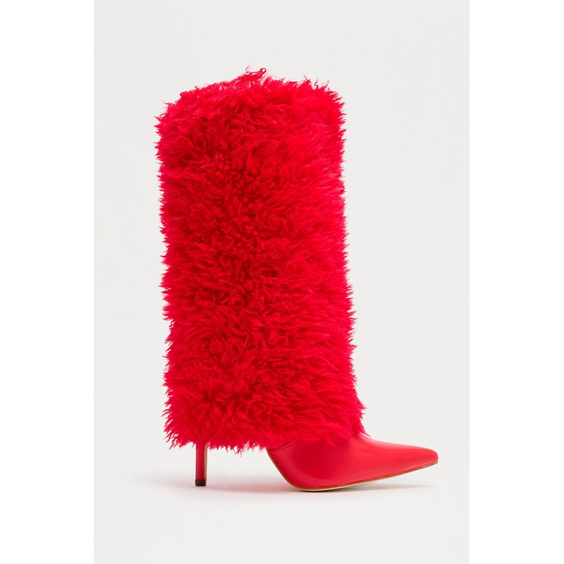 Winter Faux Fur Overlay Boots – Red