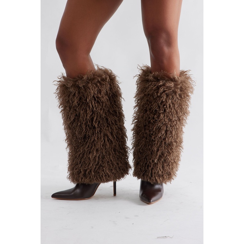 Ames Faux Fur Overlay Boots – Chocolate