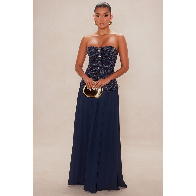 Arabella Tweed Maxi Dress – Navy