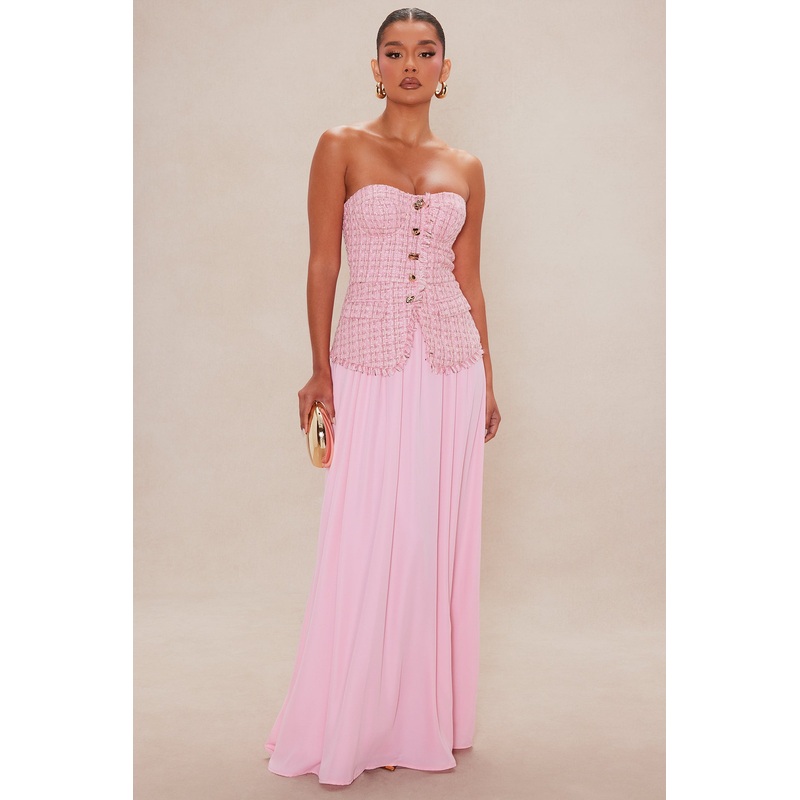 Arabella Tweed Maxi Dress – Pink