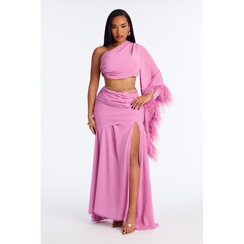 Athena Chiffon One Shoulder Maxi Skirt Set – Mauve
