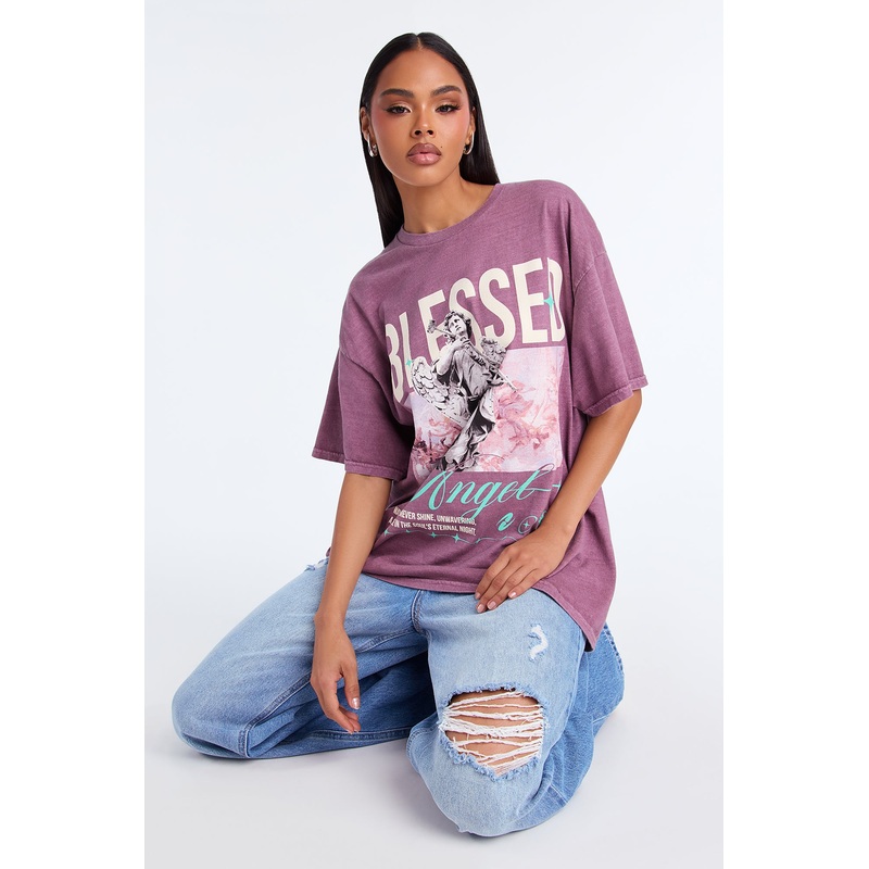 Blessed Angels Oversize Washed TShirt – Purple