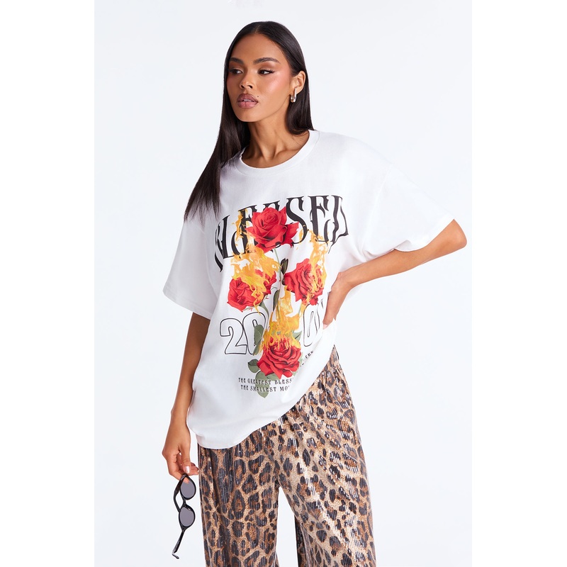 Blessed Rose Oversize Tshirt – White