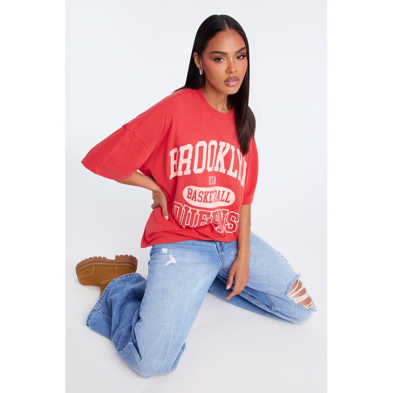 Brooklyn Basketball Queens Oversize TShirt – Red