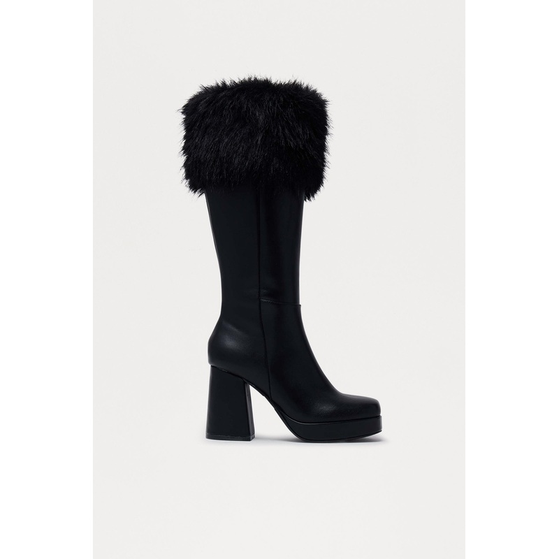 Cher Faux Fur Trim Boots – Black