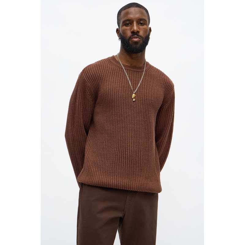Heavy Ribbed Pullover Sweater – Brown