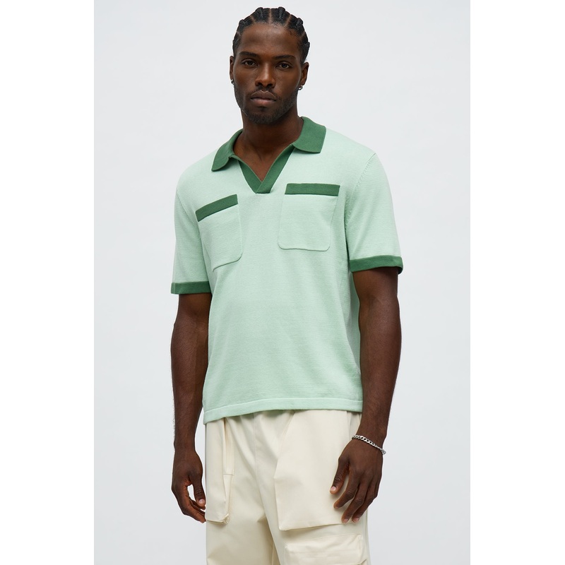 Oversized Exaggerated Pockets Lounge Polo – Green/combo