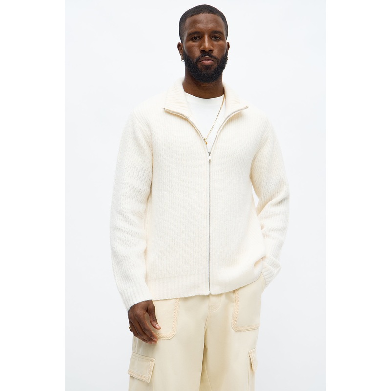 Oversized Willow Ribbed Zip Up Sweater – Cream