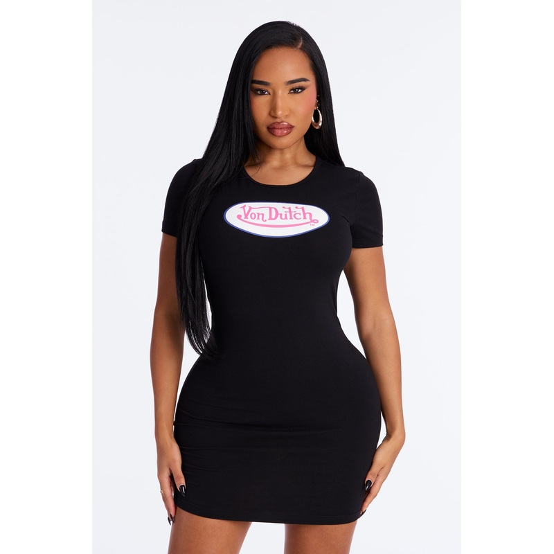 Von Dutch Logo T Shirt Mini Dress – Black