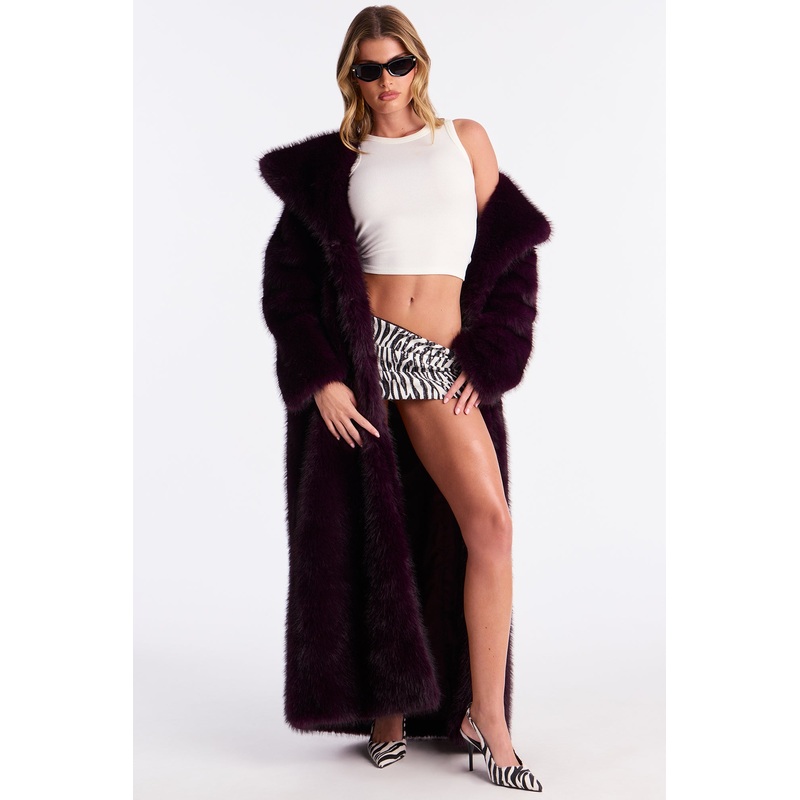 Bella Donna Two Tone Long Faux Fur Coat – Plum