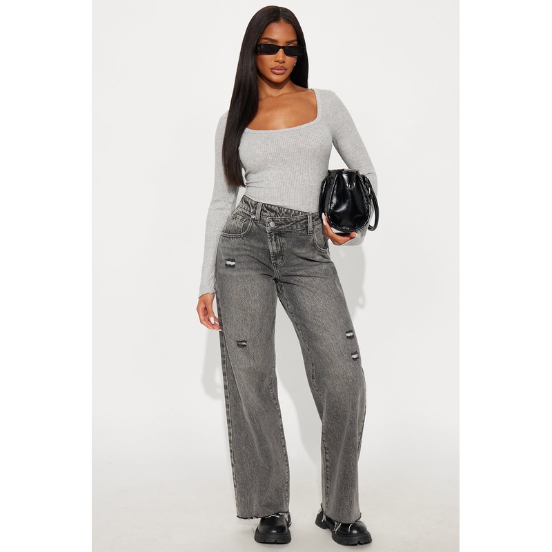 Charlotte Crossover Straight Leg Jeans – Grey