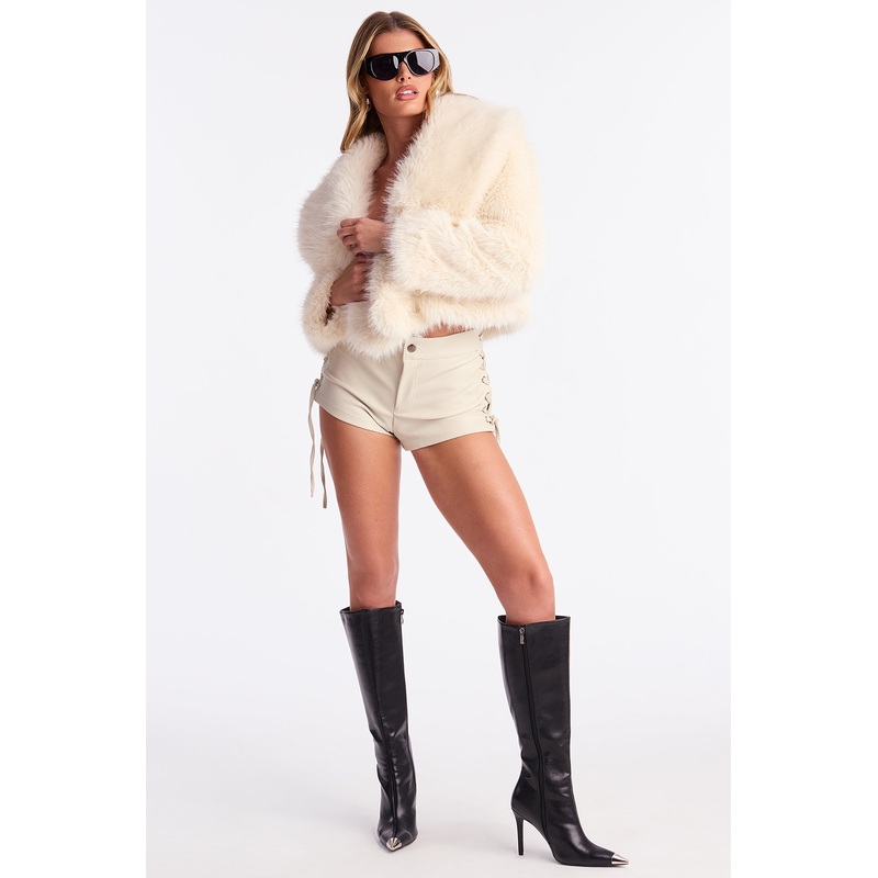Dezja Faux Leather Lace Up Micro Short – Bone