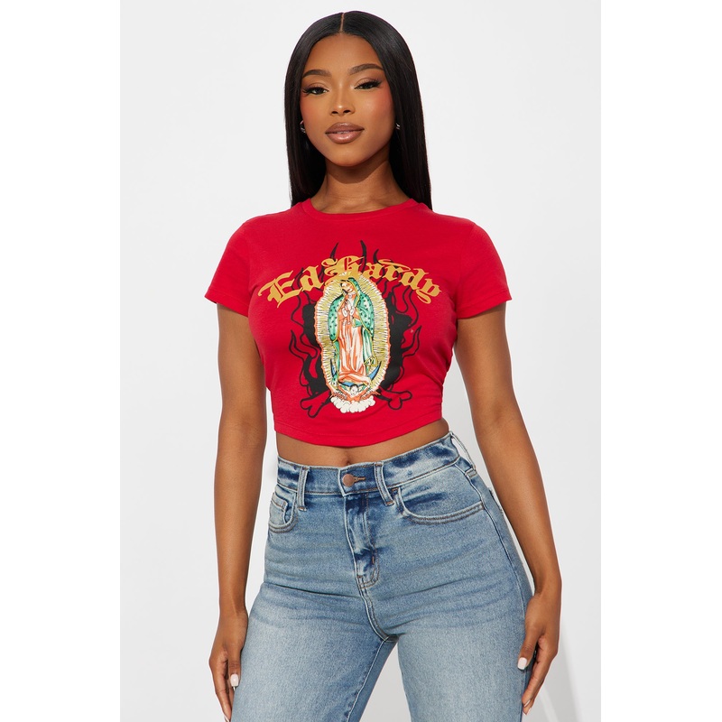 Ed Hardy Mother Mary Baby Tee – Red