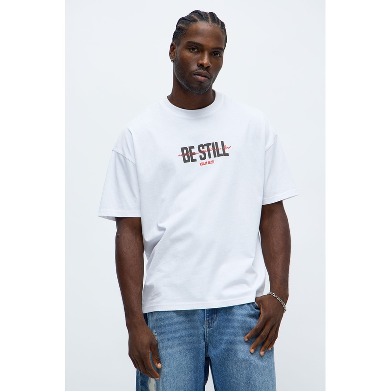 Psalms 46 Verse 10 Oversized Short Sleeve Tee – White