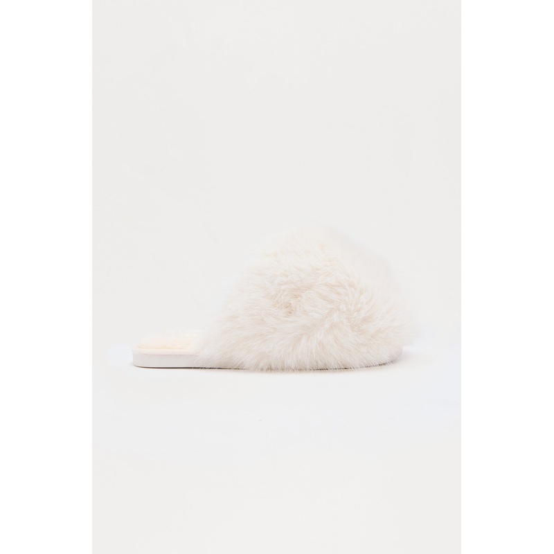 Roro Faux Fur Slippers – White
