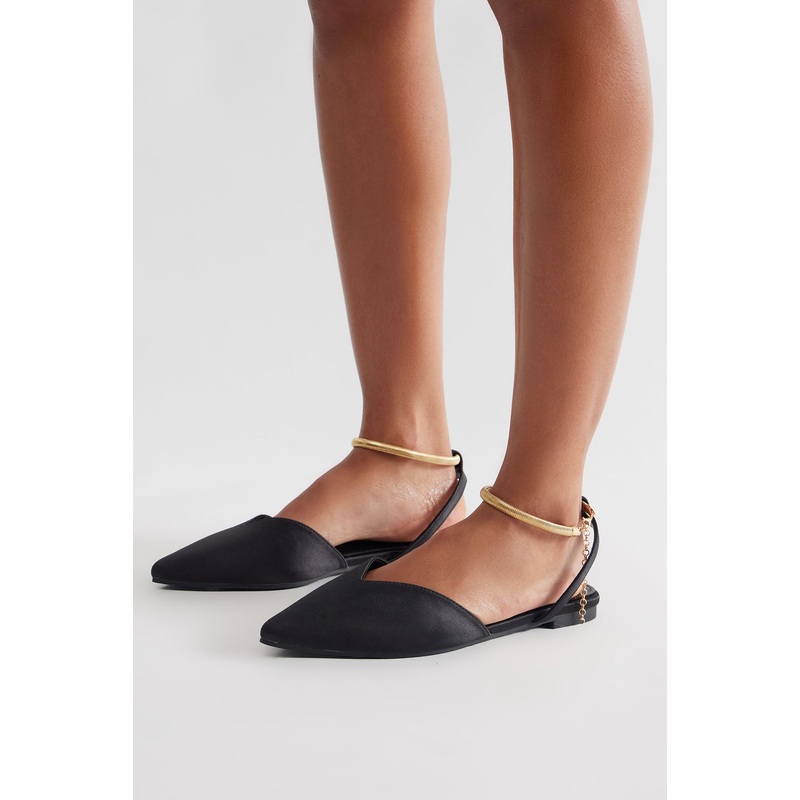 Samira Ankle Strap Flats – Black