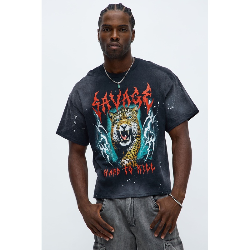 Savage Oversized Vintage Short Sleeve Tee – Black Wash