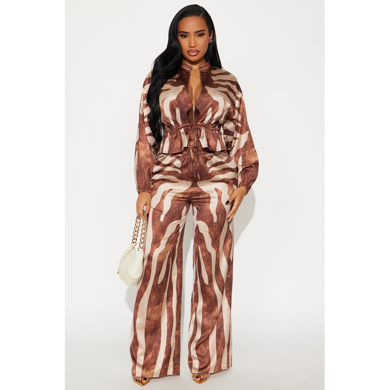 Tiana Satin Pant Set – Brown/combo