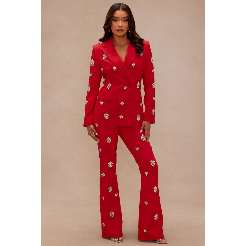 Verona Embellished Flare Pant – Red