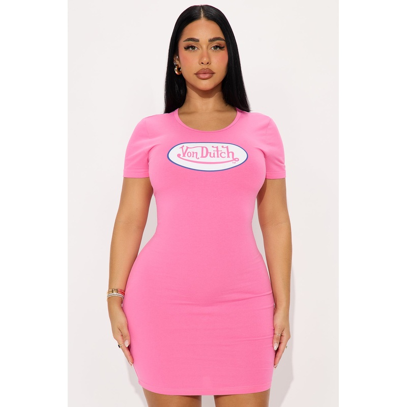 Von Dutch Logo T Shirt Mini Dress – Hot Pink