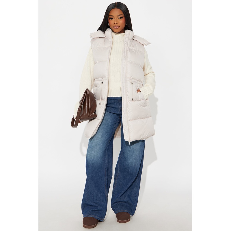 Warm Love Hooded Puffer Vest – Cream