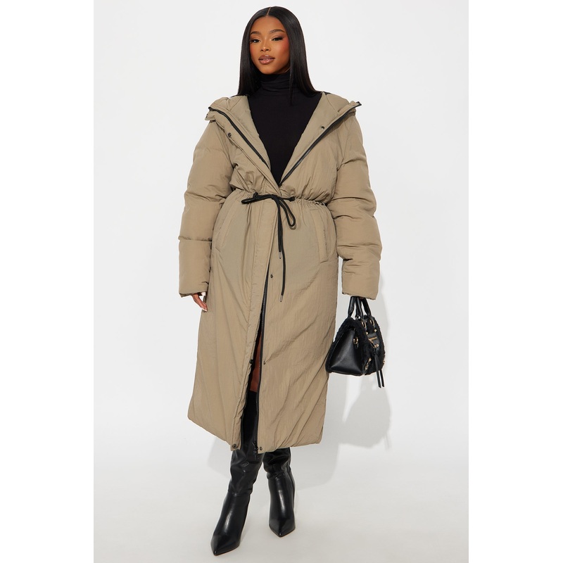 Warm Touch Long Nylon Coat – Khaki