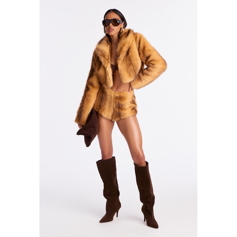 A Whole Mood Faux Fur Micro Short – Camel