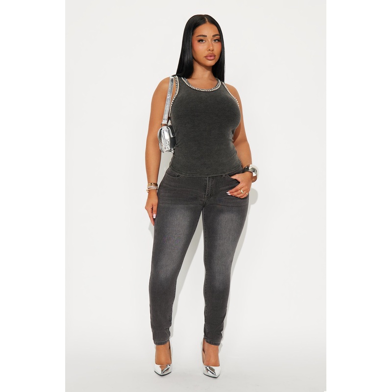 Better Myself Mid Rise Skinny Jeans – Grey