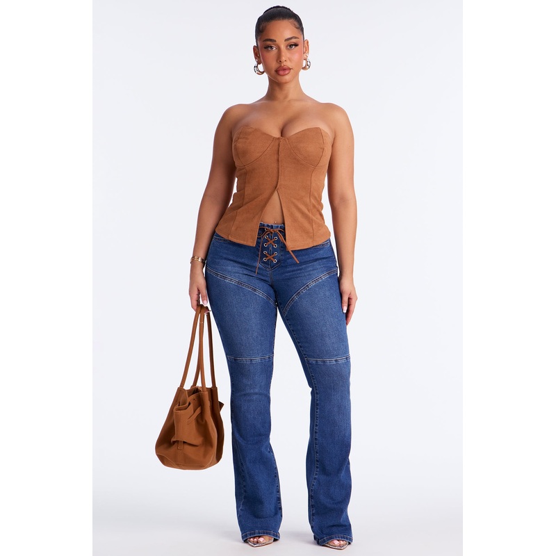 Born To Roam Lace Up Bootcut Jeans – Dark Wash