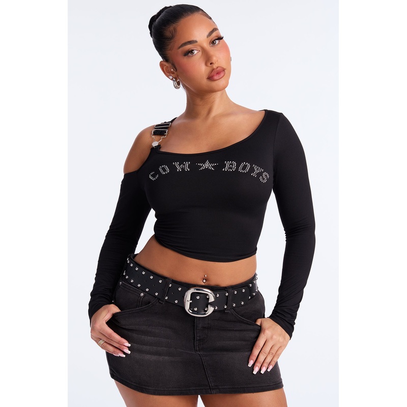 Cowboys Forever Studded Baby Tee – Black