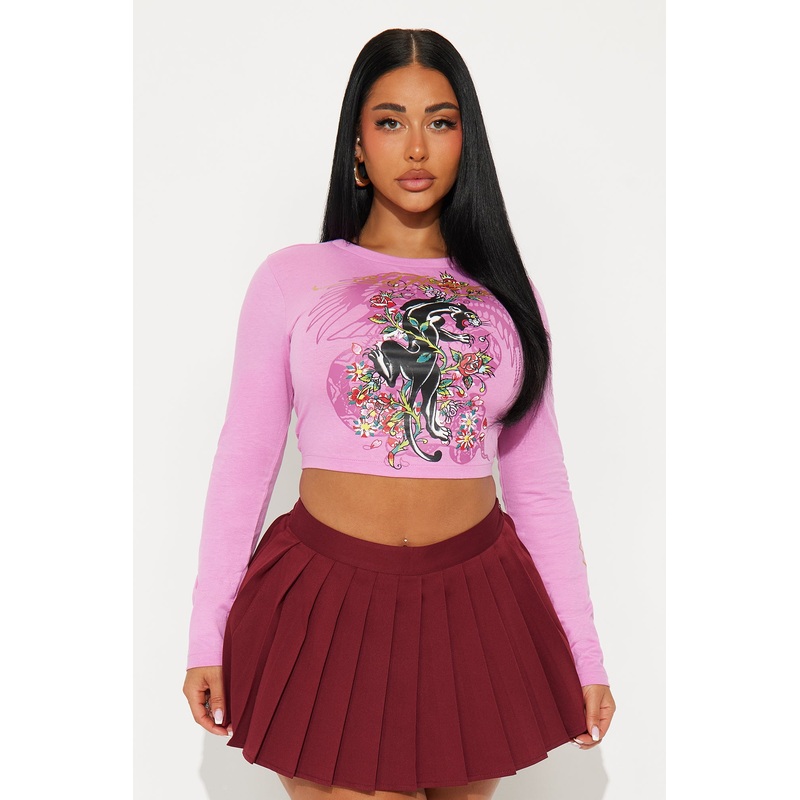 Ed Hardy Panther Long Sleeve Baby Tee – Pink