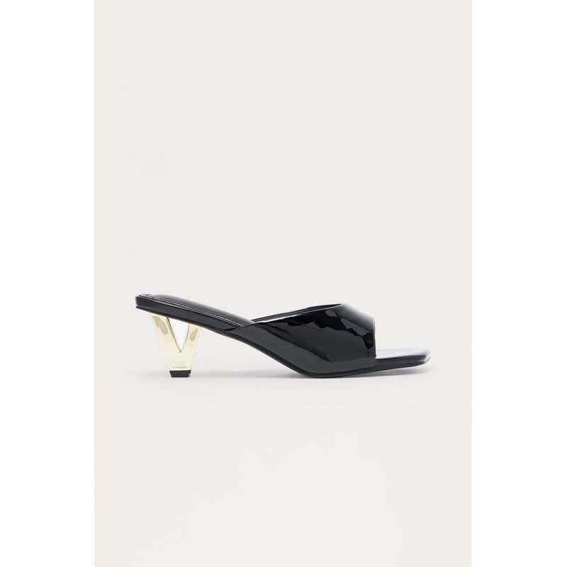 Saree Faux Patent Mules – Black