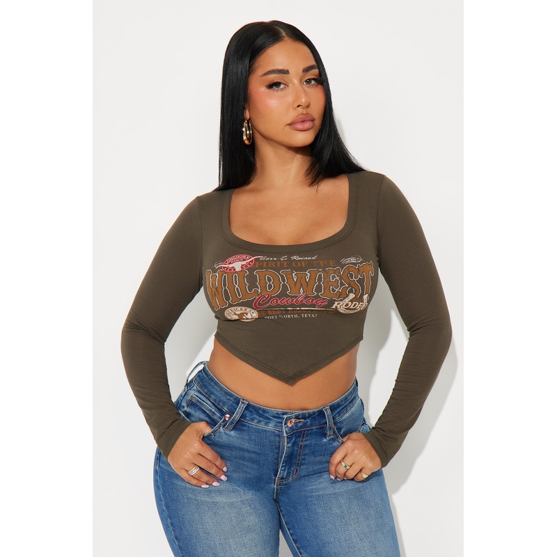 Spirit Of The Wild Wild West Long Sleeve Top – Olive