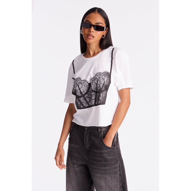 Take a Peek Cropped Tee – White