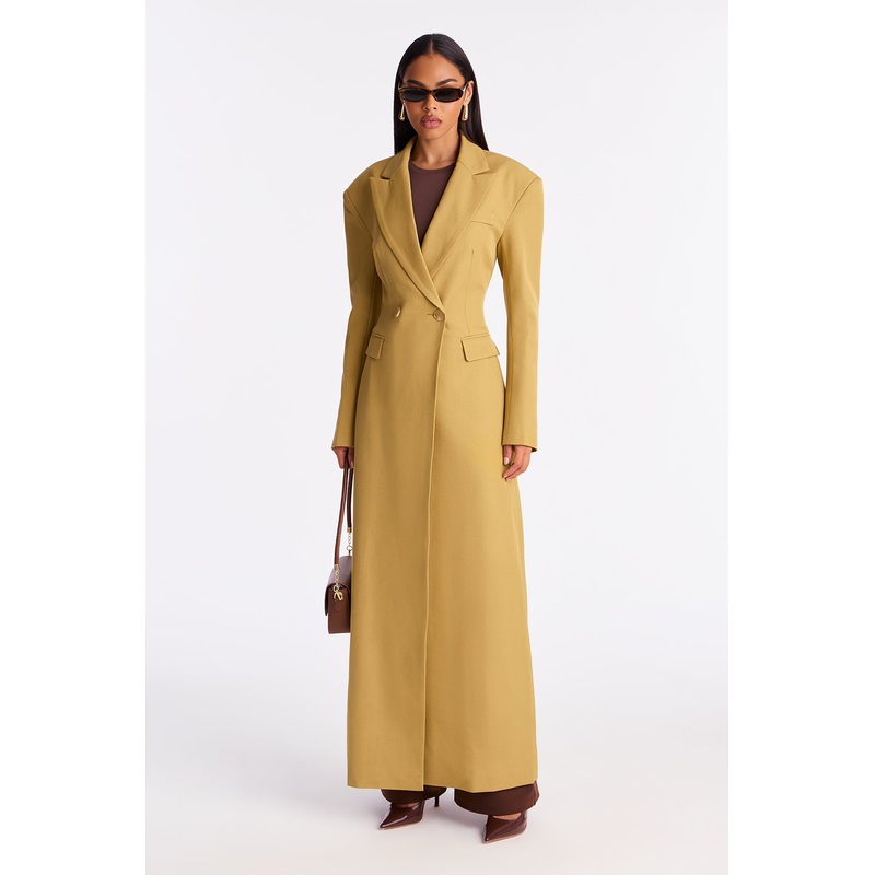 Wescott Double Breasted Crepe Coat – Mustard
