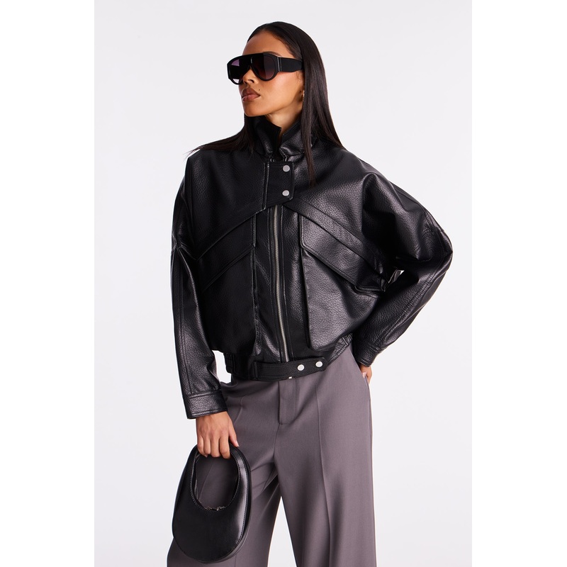 Your Loss Faux Leather Bomber Jacket – Black