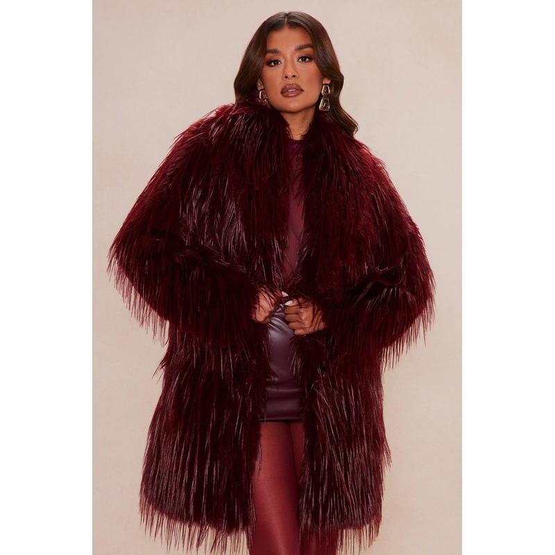 Bold Moves Only Faux Fur Jacket – Wine