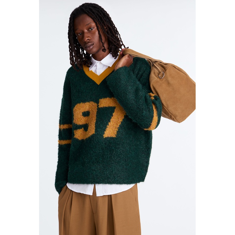 Boxy Winning Team Fuzzy Knit – Green/combo
