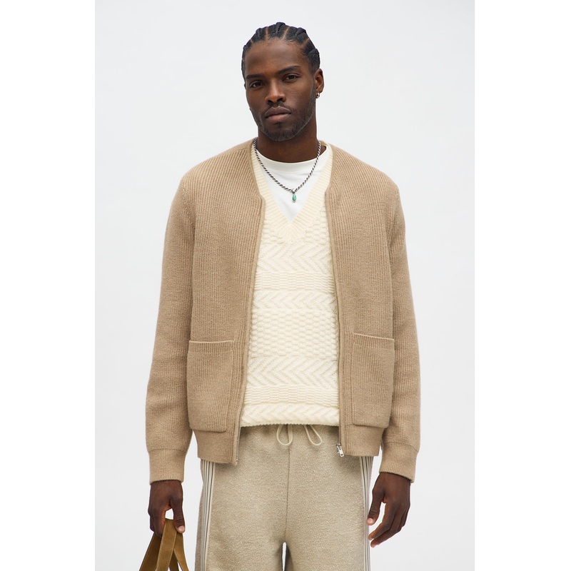 Daily Edition Zip Up Cardigan – Tan