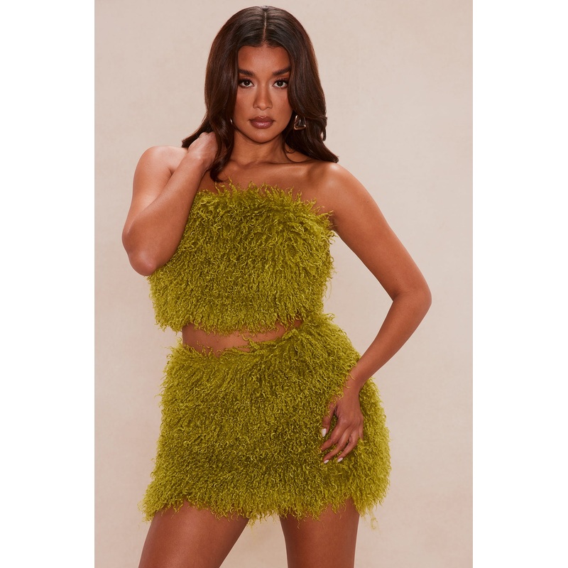 Elsie Faux Fur Mini Skirt Set – Chartreuse