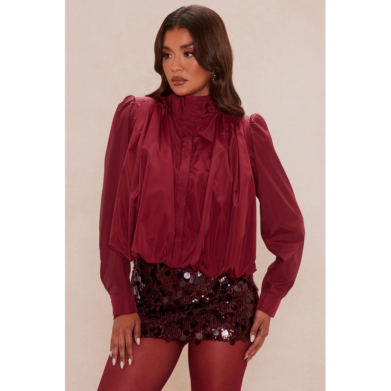Estelle Bubble Taffeta Top – Burgundy