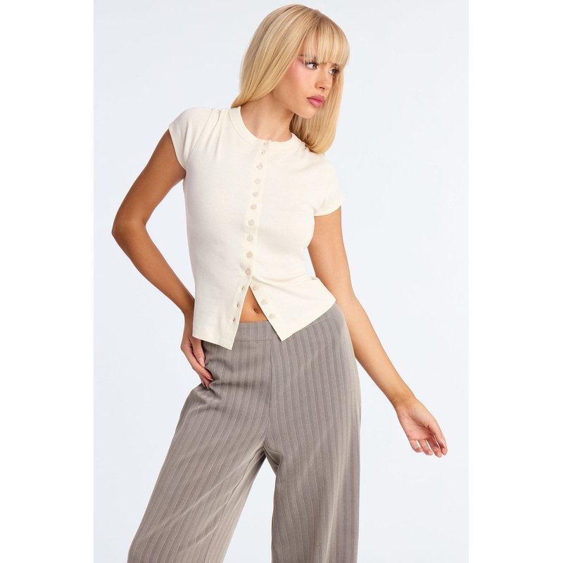 Freya Button Up Short Sleeve Top – Ivory