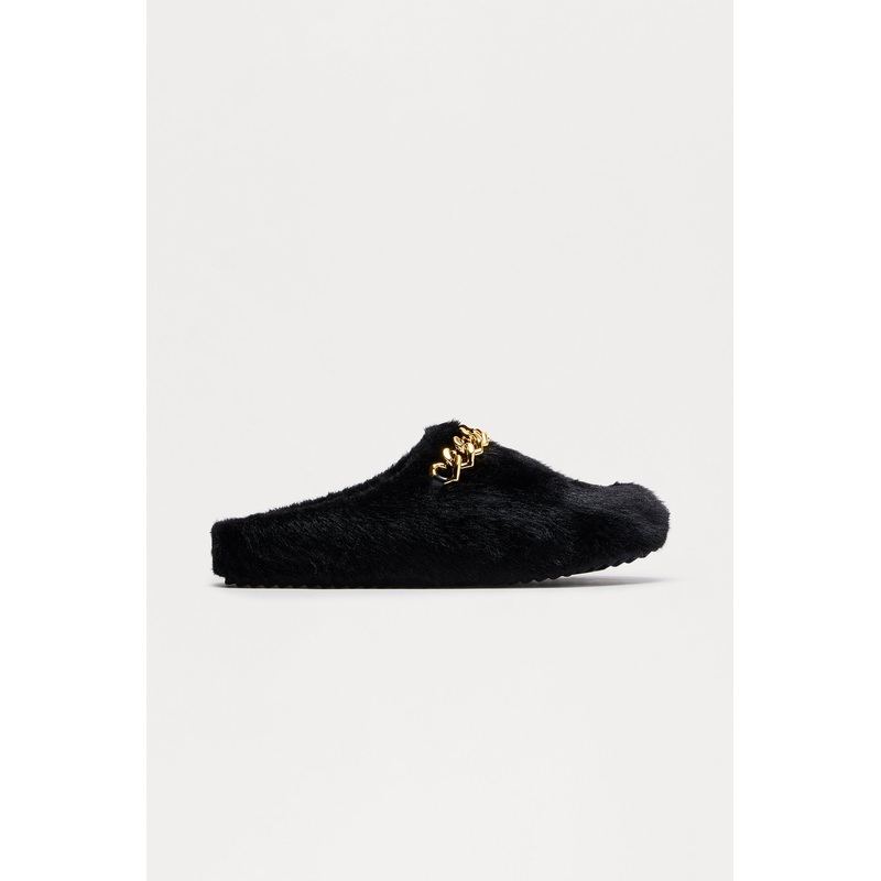 Selby Hardware Faux Fur Slippers – Black