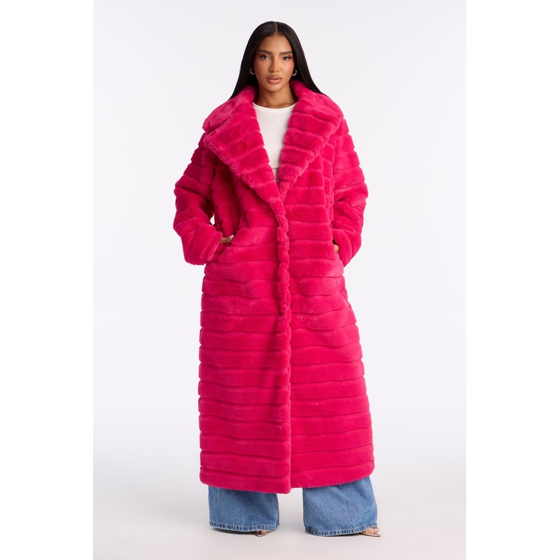 Vivienne Faux Fur Trench Coat – Hot Pink