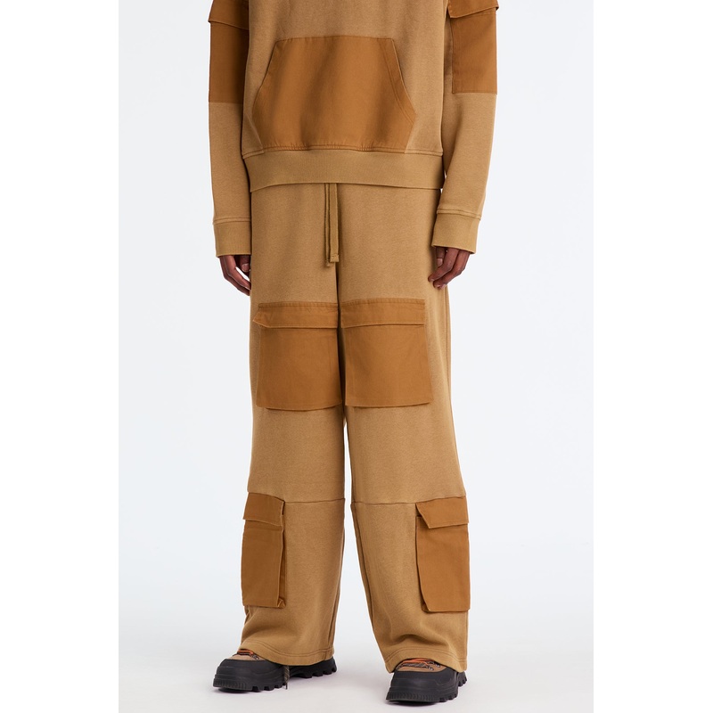 Wide Leg Twill Cargo Sweatpants – Brown/combo